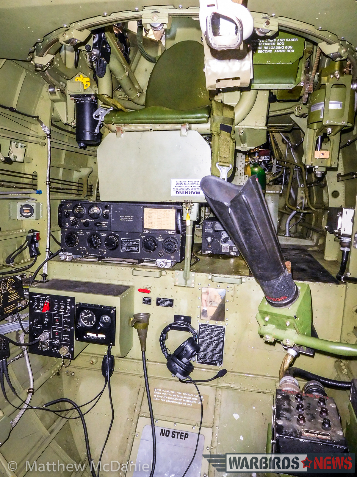 The bombardier/radioman position in the lower tail of Deckert's TBM bristles with original equipment. Also visible is the turret gunner's seat (top left) and the “tunnel” leading forward to the mid-cabin area. (Photo by Matthew McDaniel)