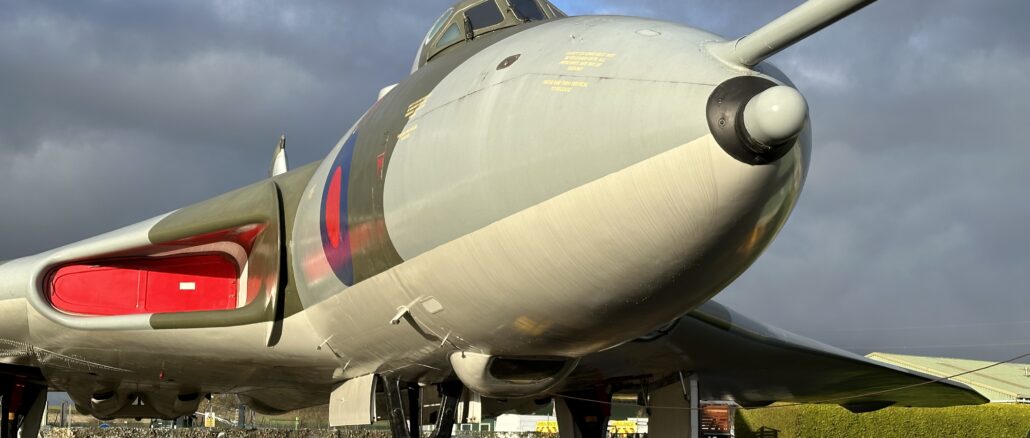 Avro Vulcan XM594 continues to receive attention for structural repairs and ongoing maintenance. [Photo by Howard Heeley, Down To Earth Promotions]