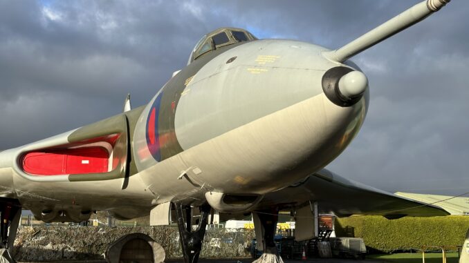 Avro Vulcan XM594 continues to receive attention for structural repairs and ongoing maintenance. [Photo by Howard Heeley, Down To Earth Promotions]