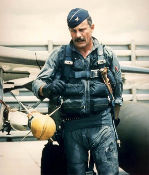 Col. Robin Olds preflights his F-4C Phantom before a mission in Southeast Asia. He was the commander of the 8th Tactical Fighter Wing at Ubon Air Base, Thailand, and was credited with shooting down four enemy MiG aircraft in aerial combat over North Vietnam. (U.S. Air Force photo)