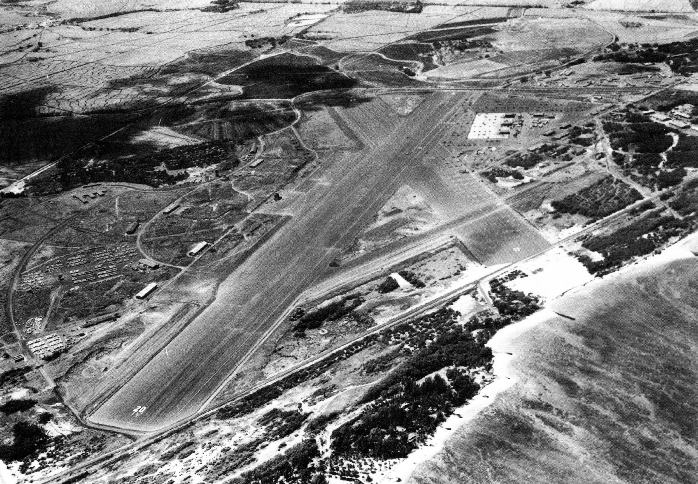 An aerial view of NAS Kahului during WWII. [Photo Credit: National Archives]