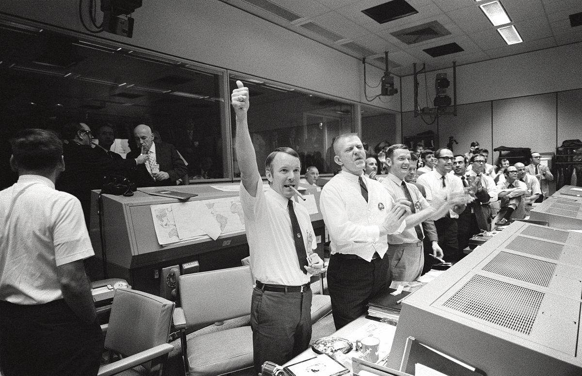 Mission Control celebrates the successful splashdown of Apollo 13.