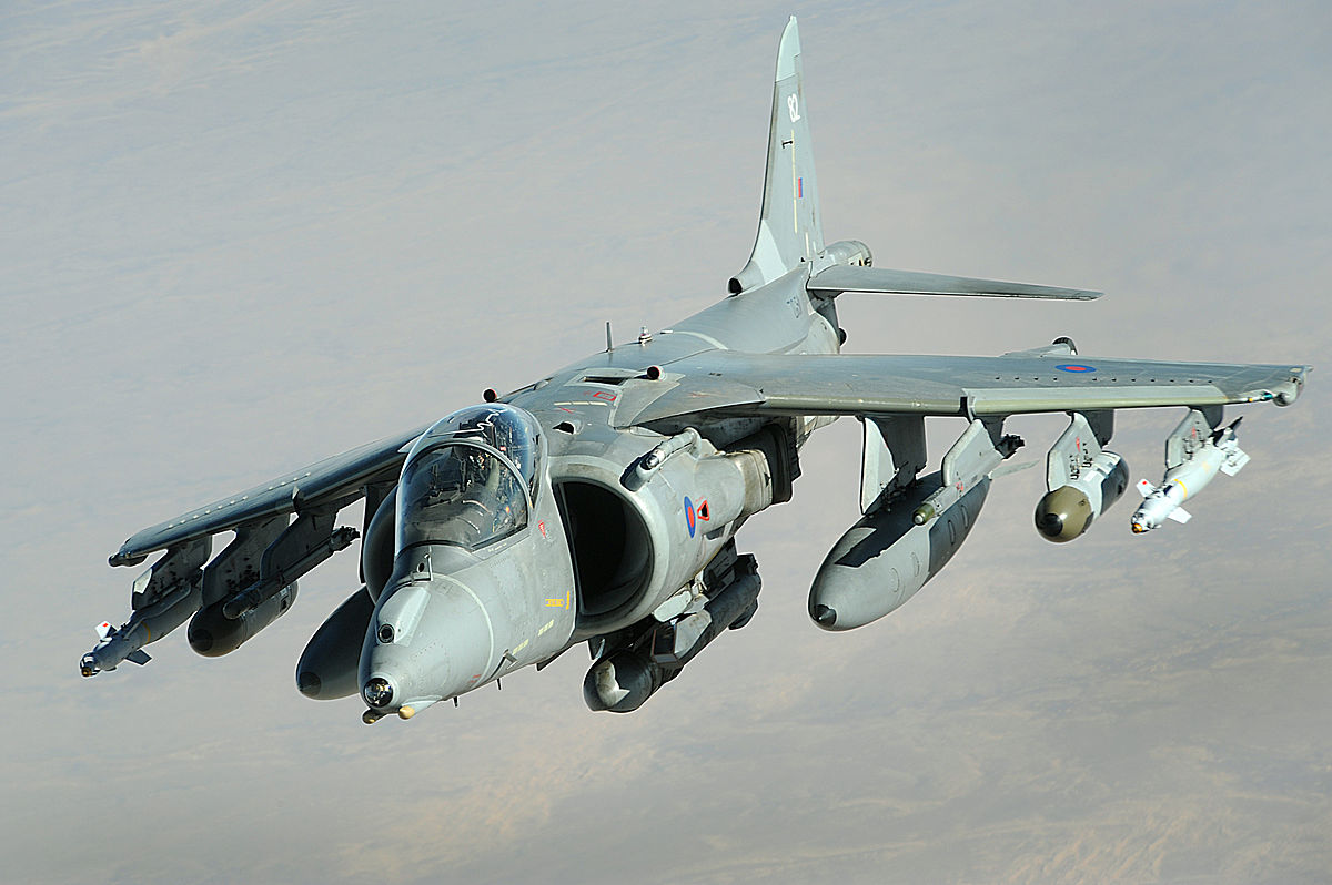 A Royal Air Force Harrier II over Afghanistan in 2008. (photo via Wikipedia)