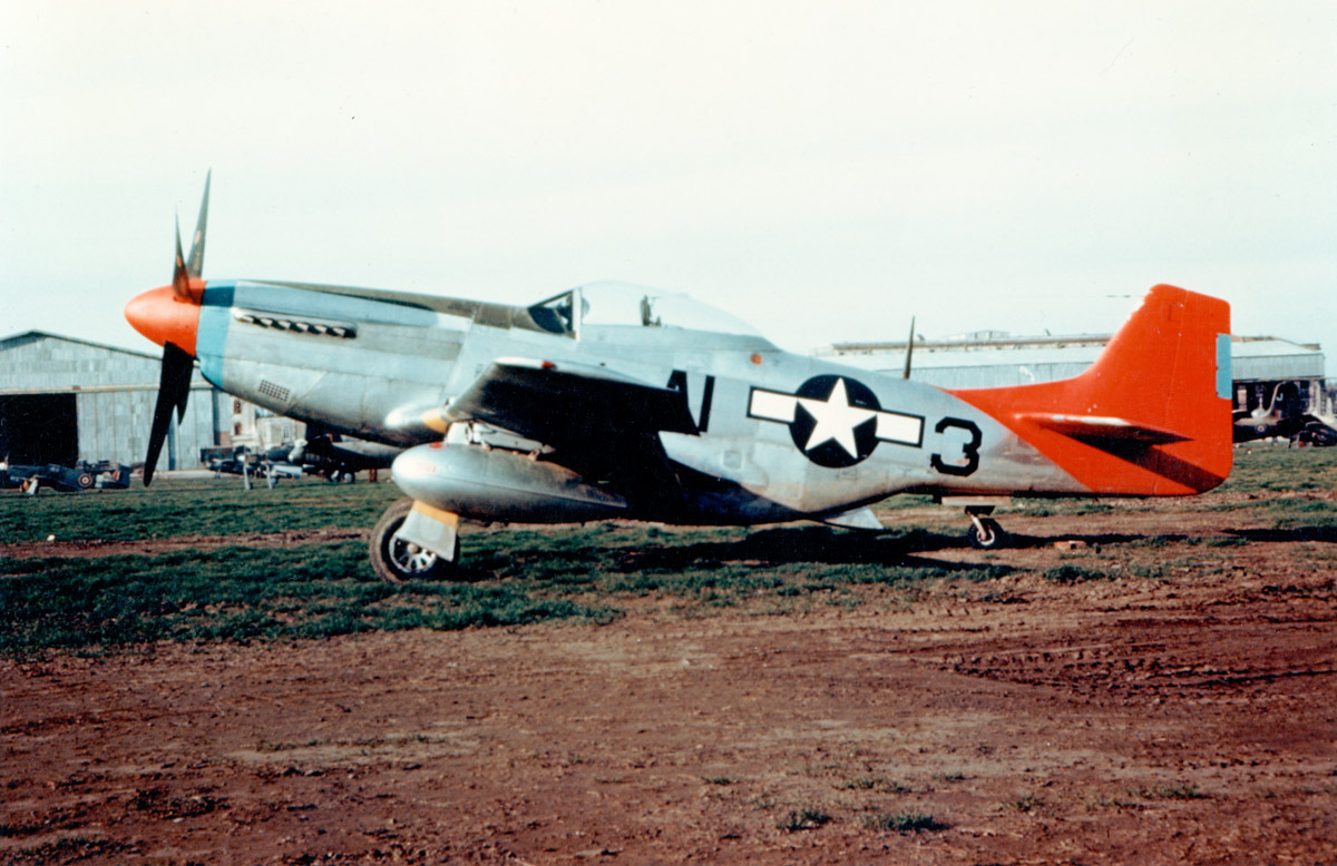 A 332nd FTR P-51 Mustang flown by the Tuskegee Airmen for bomber support over western Europe in World War II.