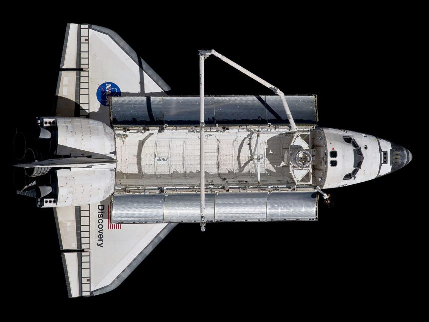 1437px STS 133 Space Shuttle Discovery after undocking 3 cropped
