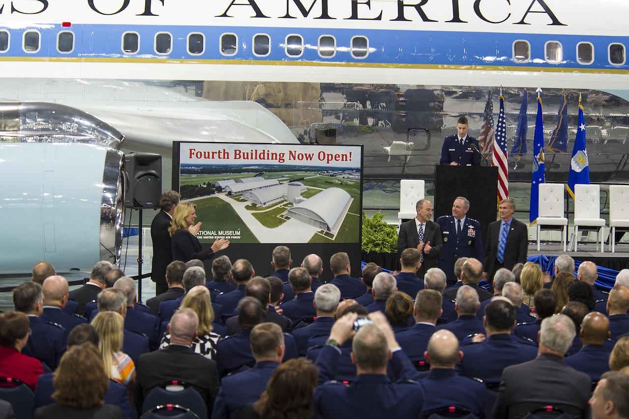 The fourth building grand opening ceremony for the new 224,000 square foot building was held on June 7, 2016 at the National Museum of the U.S. Air Force. (From left to right) Congressman Mike Turner, Secretary of the Air Force Deborah Lee James, Air Force Museum Foundation, Inc. Chairman, Board of Trustees, Philip L. Soucy, Chief of Staff of the U.S. Air Force Gen. Mark A. Welsh III, and the Director of the National Museum of the U.S. Air Force, Lt. Gen.(Ret.) Jack Hudson. (U.S Air Force photo by Ken LaRock)