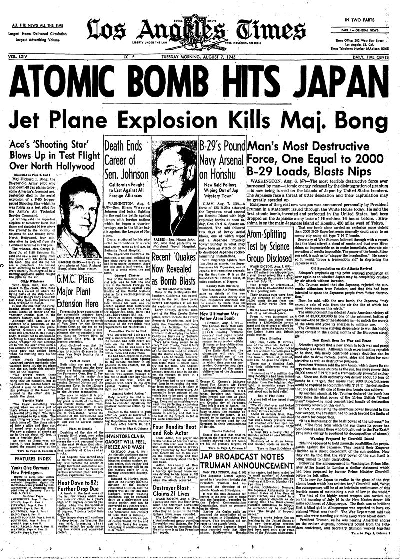 1945-08-07-Los-Angeles-Times-front-page
