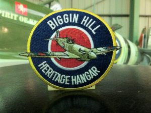 Biggin Hill Heritage Hangar logo with spitfire cloth transfer 