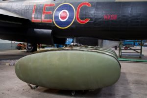 Lancaster's #2 fuel tank removed for cleanup and certification. (photo credit: Lincolnshire Aviation Heritage Centre)