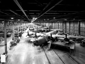 Bombers as far as the eye can see.  Willow Run assembly line in 1944.