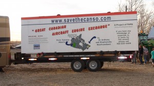 "Great Canadian Aircraft Engine Exchange" billboard attached to engine trailer for the trip (Image Credit: FARS)