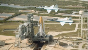 A pair of NASA T-38s overfly the Space Shuttle Endeavor launch pad. (Image Credit: NASA_