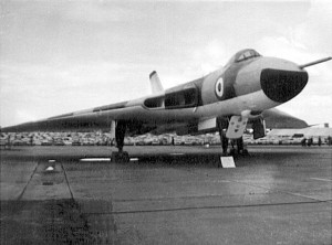 An Avro Vulcan V bomber parked on one of the rapid dispersal points at Filton during a public air display in the 1960s