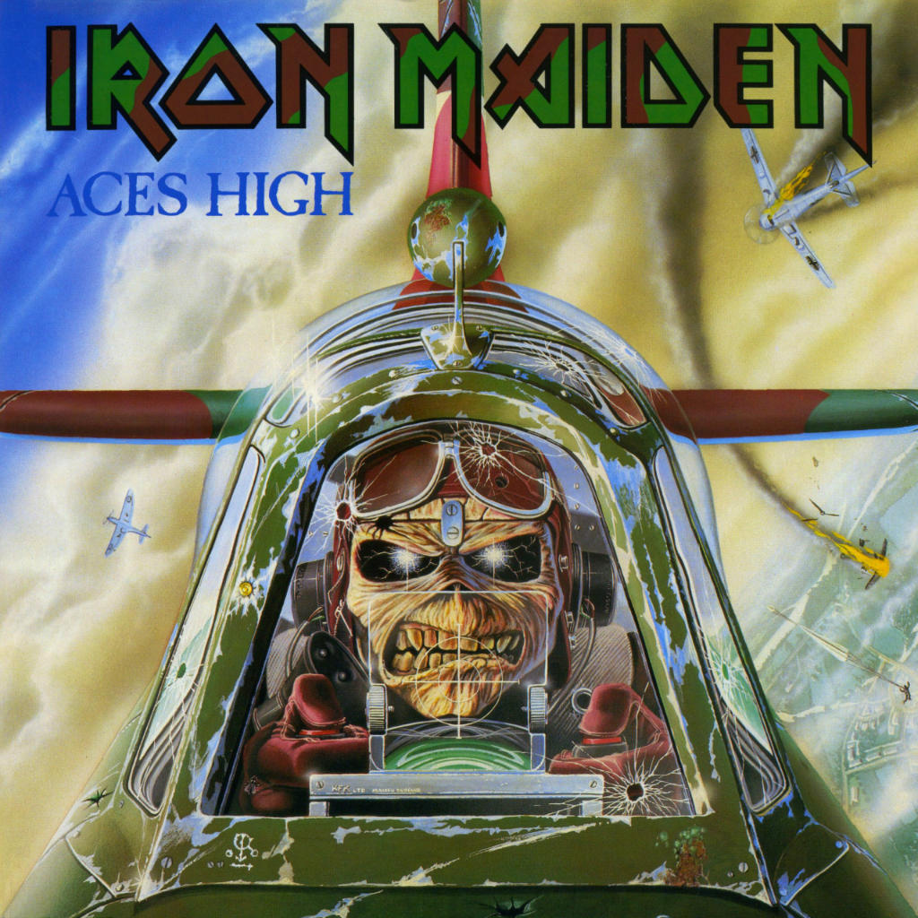 Iron Maiden's "Eddie" flying a Spitfire for the cover art of "Aces High" (Image Credit: Iron Maiden)
