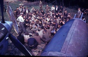 Aviators' battlefield briefing during the Allies' drive across Europe.