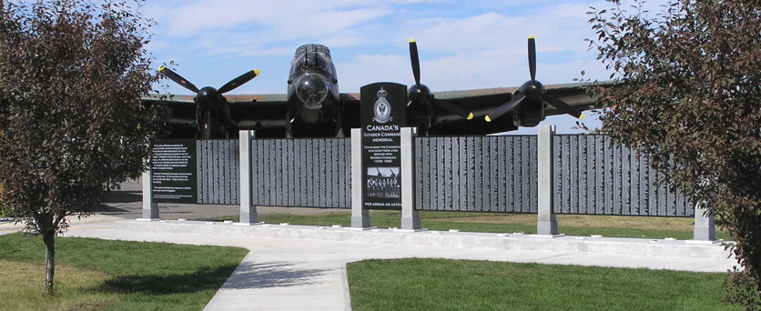 The Lancaster that started the museum, with the museum's nationally recognized Bomber Command Memorial that lists the 10,659 Canadians that gave their lives serving n the Bomber command. (Image Credit Bomber Command Museum of Canada)