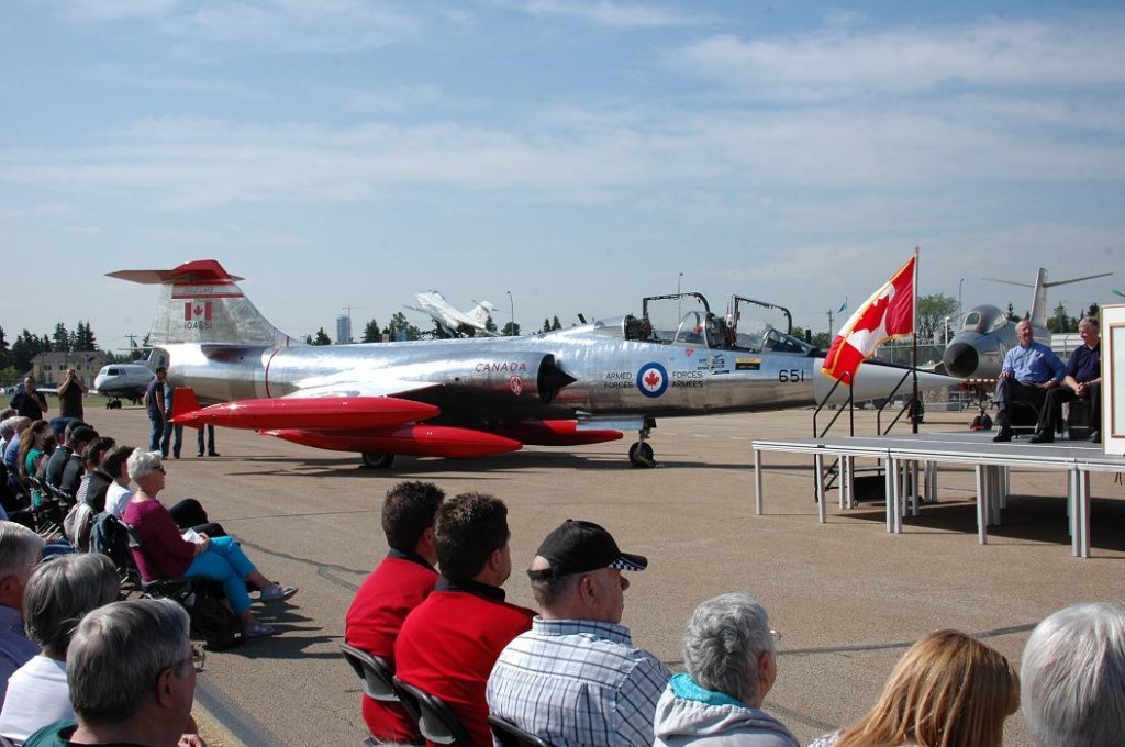 Former Royal Netherlands Air Force Canadair CF-104 D5805 unveiled as RCAF 104651 at the Alberta Aviation Museum on 8/17/13 (Image Credit: Gerry van Dyk)