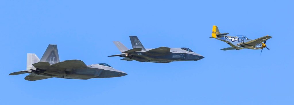 Call to Action: Why Saving Burke Lakefront Airport Means Saving The Cleveland National Air Show 10 2016 Cleveland National Air Show Heritage Flight featuring the F 22 Raptor F 35 Lightning and P 51 Mustang Baby Duck.
