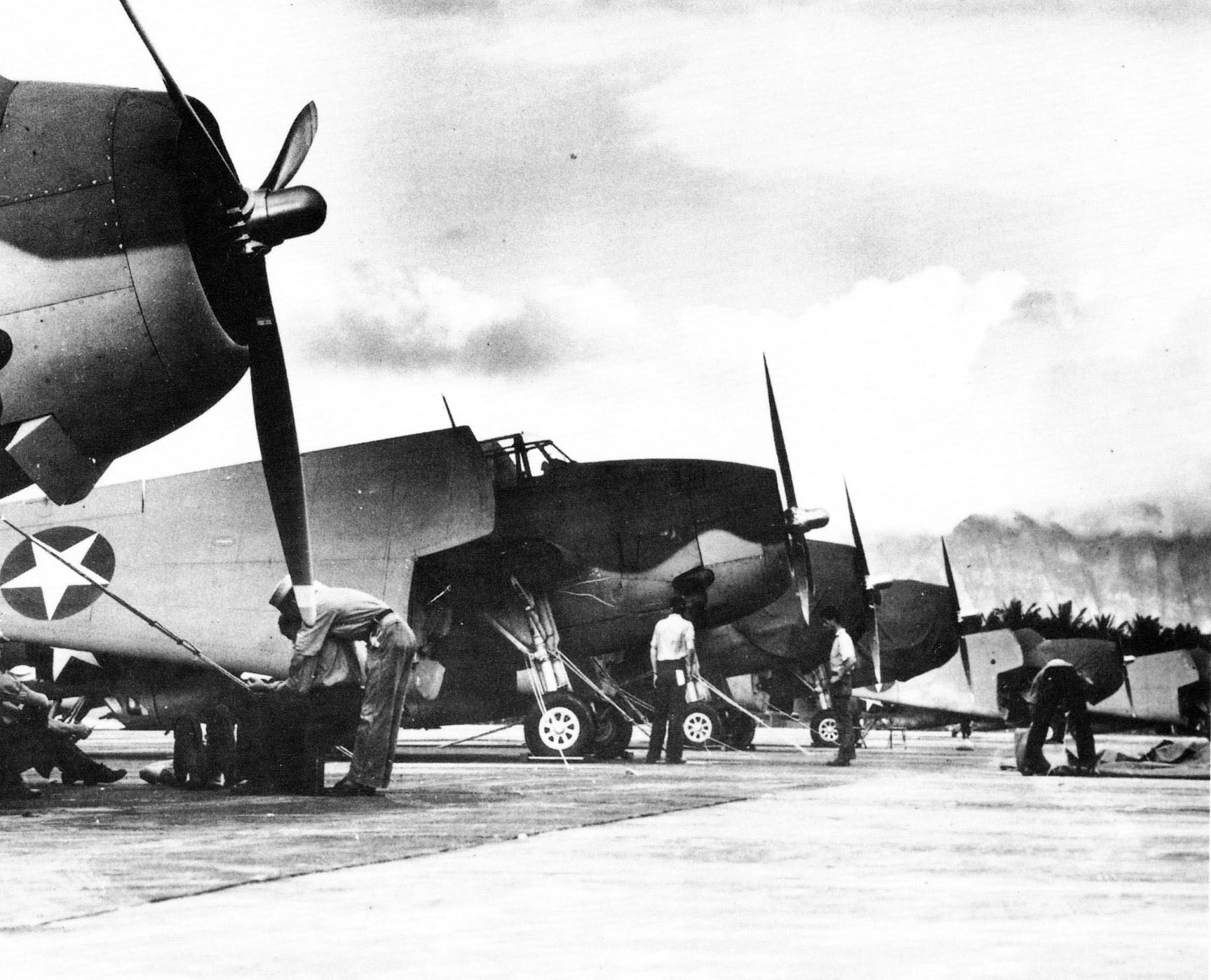 A squadron of TBM Avengers tied down in Hawaii during WWII. [Photo Credit: National Archives]