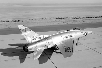 North American F-100 Super Sabre on the ramp near the NACA High-Speed Flight Station in 1957.