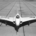 In this 1950 straight-on view of the NACA High-Speed Flight Research Station’s (now NASA’s Armstrong Flight Research Center’s) X-4 Bantam research aircraft, the horizontal tailless design is quite evident.
