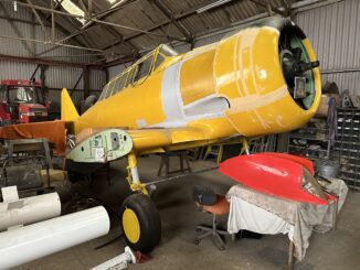 Recent work on the Harvard has focused on refitting the restored engine cowlings after museum volunteers backdated work done by a previous owner. [Photo by Howard Heeley, Down To Earth Promotions]
