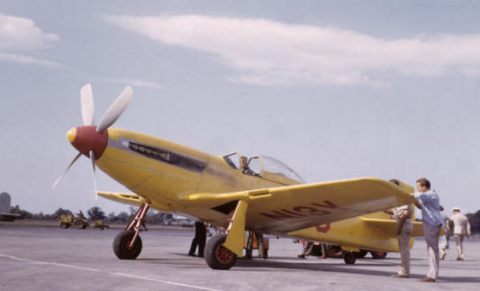 A rare color image showing how Anson Johnson's highly modified Mustang looked at the 1949 Cleveland Air Races. This is how the NEAM will present the aircraft when the restoration is finished. (photo by Aaron King via NEAM) 