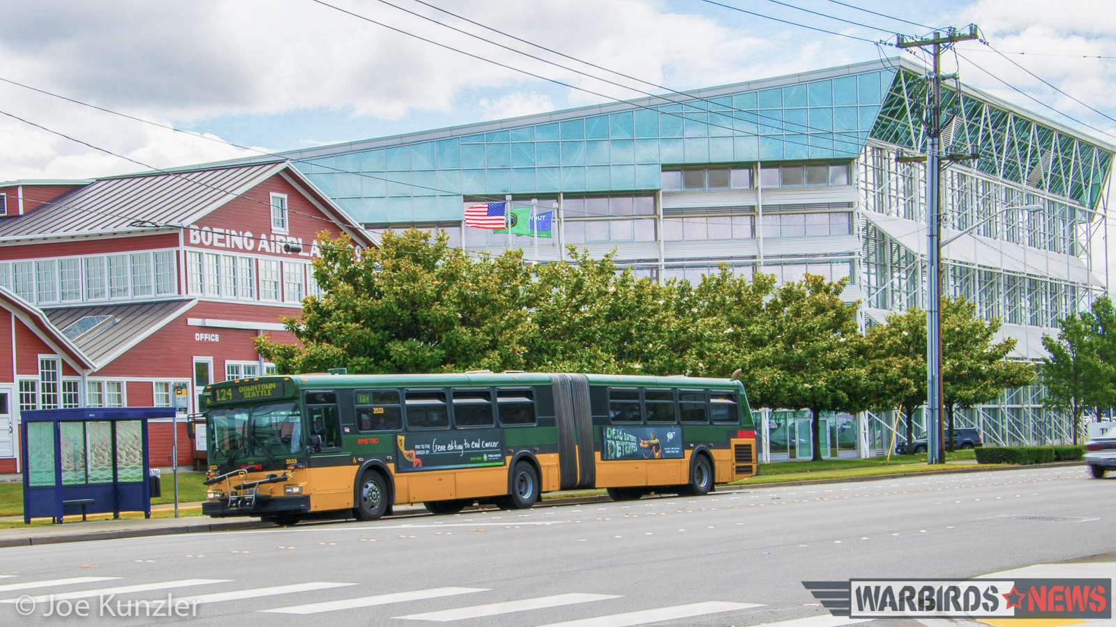 The 124 bus outside the Museum of Flight's main campus at Boeing Field. (photo by Joe Kunzler)