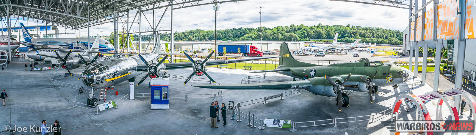 A panorama of the Boeing bombers inside the newly-opened Aviation Pavilion. (photo by Joe Kunzler)