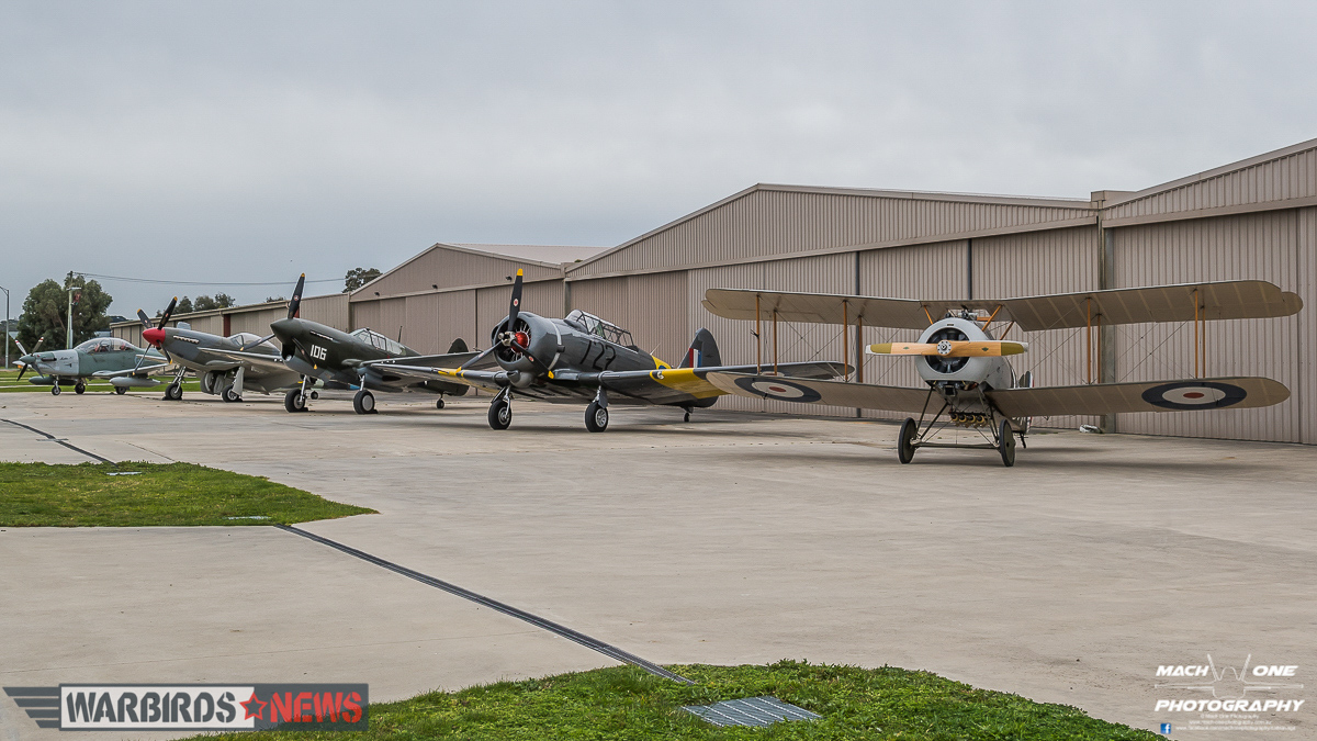 The lineup of vintage military aircraft spanning the history of 4 Squadron RAAF from WWI until WWII. (photo by Matt Savage)