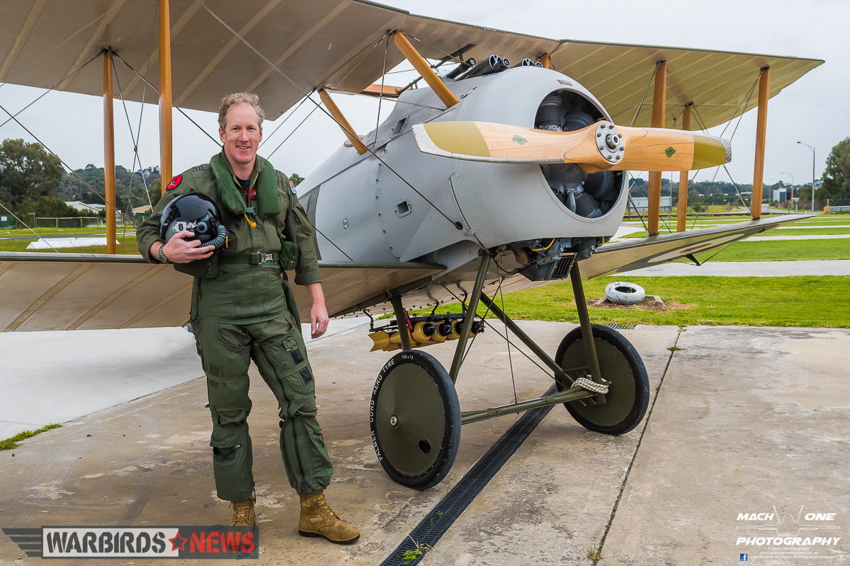 The magnificent airworthy replica Sopwith Snipe with present-day 4 Squadron pilot, Flt.Lt. Col Burrows standing in front. (photo by Matt Savage)