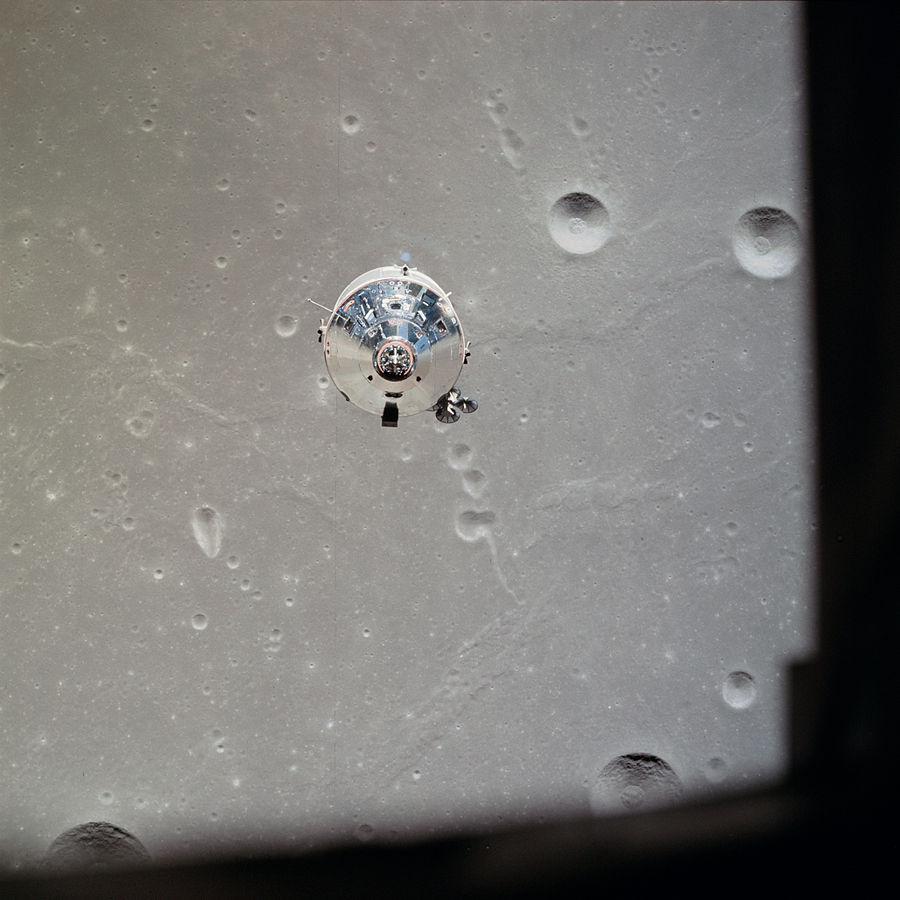 Apollo 11 Command/Service Module Columbia in lunar orbit, photographed from the Lunar Module Eagle