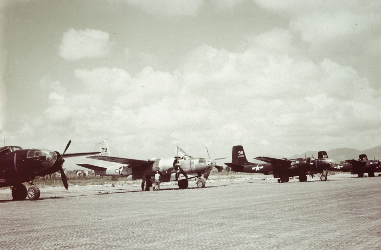 A 26 Invaders of the 47th Bomb Group 12th Air Force lined up in Italy