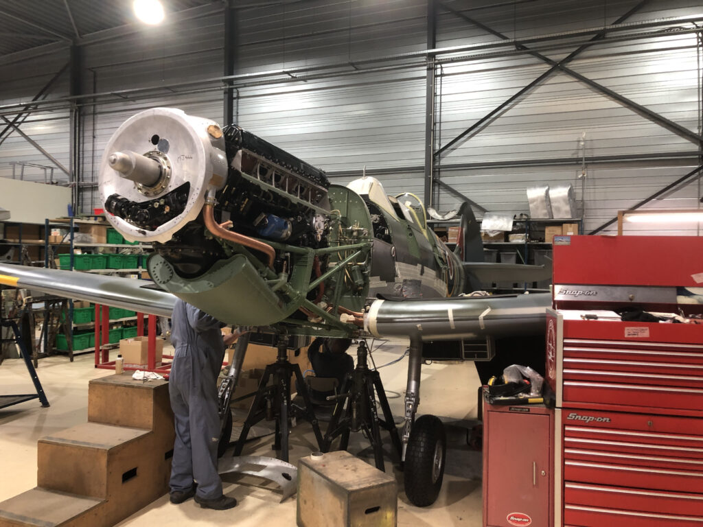 A quick visit to Duxford on 14th February and MJ444’s Merlin 500 engine is now fitted. This variant of the Merlin has a single stage supercharger, resulting in increased performance and reliability (Photo Peter Hall)