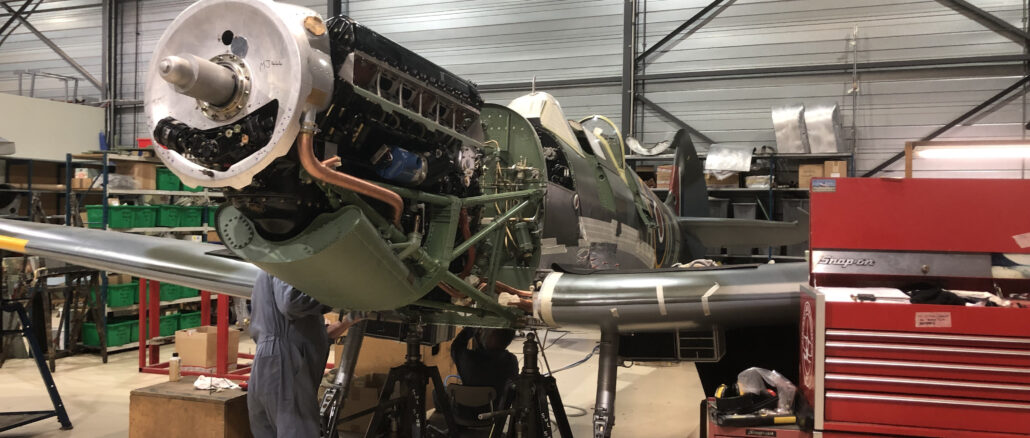 A quick visit to Duxford on 14th February and MJ444’s Merlin 500 engine is now fitted. This variant of the Merlin has a single stage supercharger, resulting in increased performance and reliability (Photo Peter Hall)