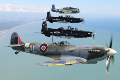 AFHF Supermarine Spitfire Mk IX two Beechcraft T 6C Texan II from CFS AFHF Grumman TBM 3E Avenger