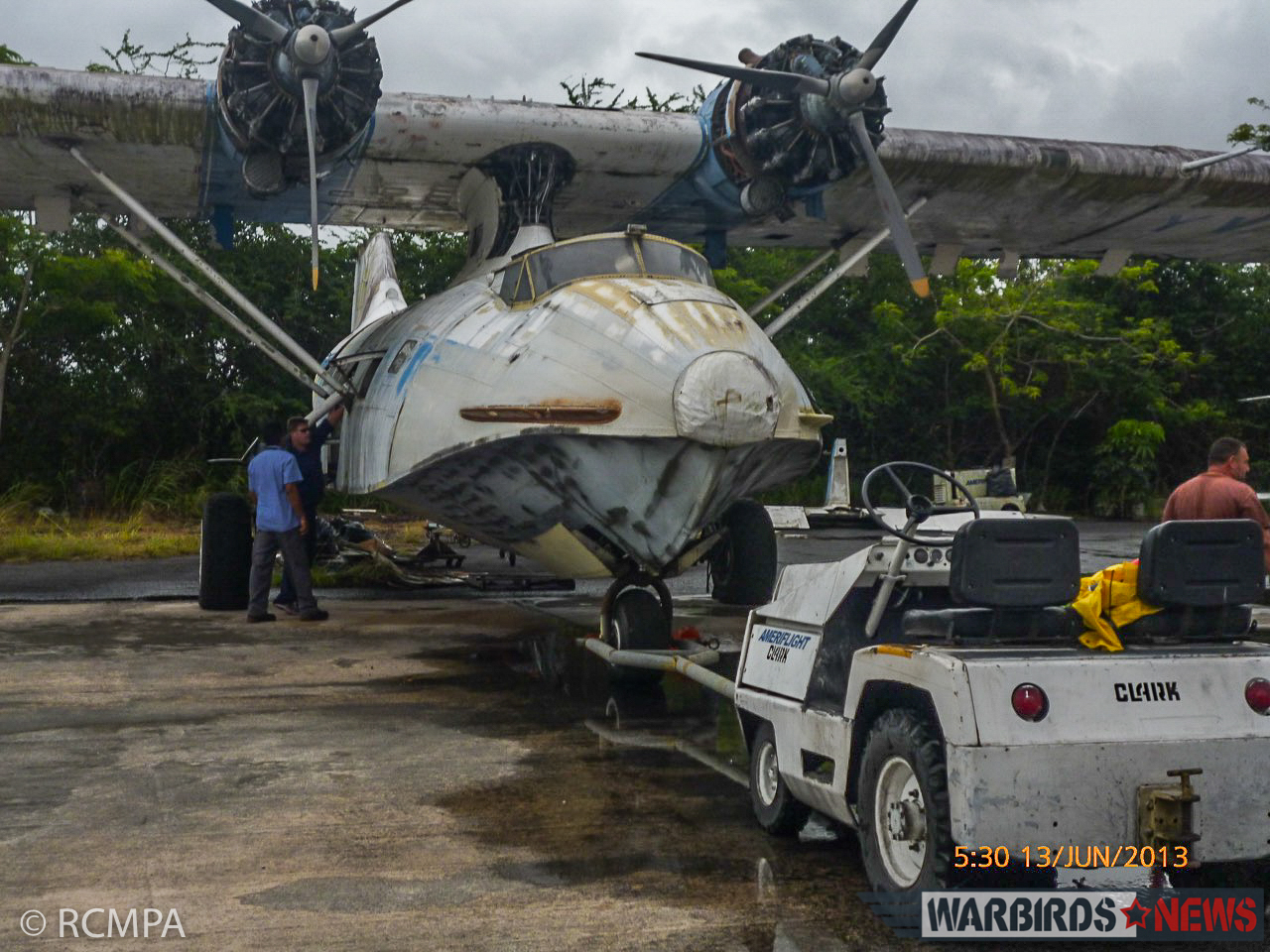 The Catalina's stripped-out hulk in Puerto Rico back in June, 2013. The immensity of the project, even for a static restoration, should be clearly apparent in this image. (photo RCMPA via Phil Buckley)