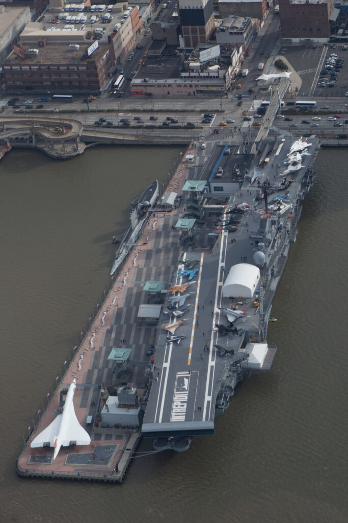 Aerial view of the USS Intrepid museum from the Hudson River 2011