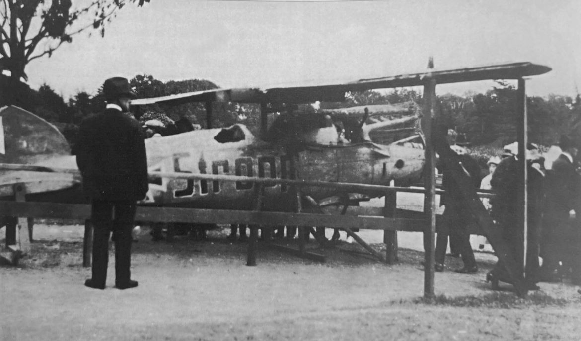 Albatros D.Va Stropp resting on its struts in Golden Gate Park 1919. Note the large hole just aft of the cockpit National Air and Space Museum