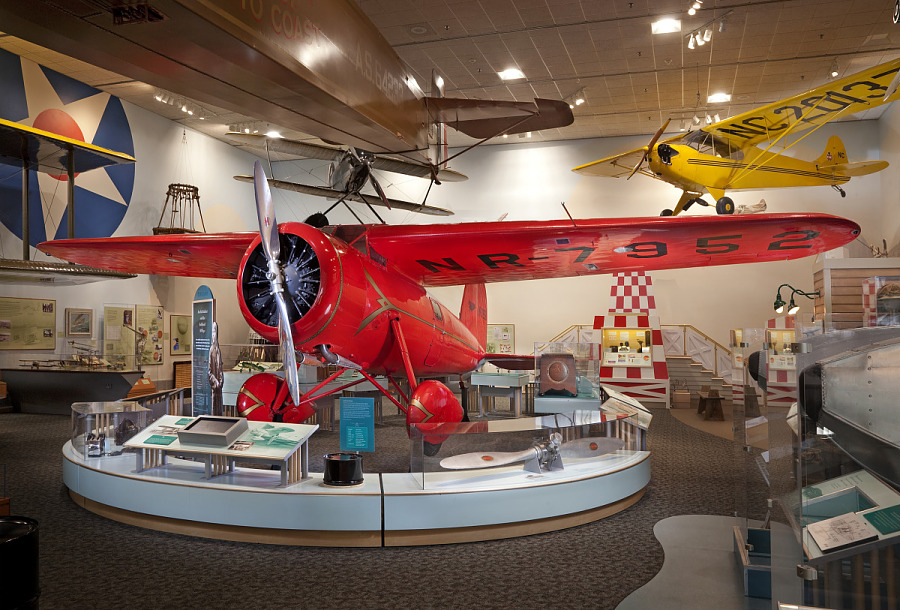 Amelia Earhart s Lockheed 5B Vega Little Red Bus on display in a previous iteration of the Pioneers gallery NASM photo by Eric Long