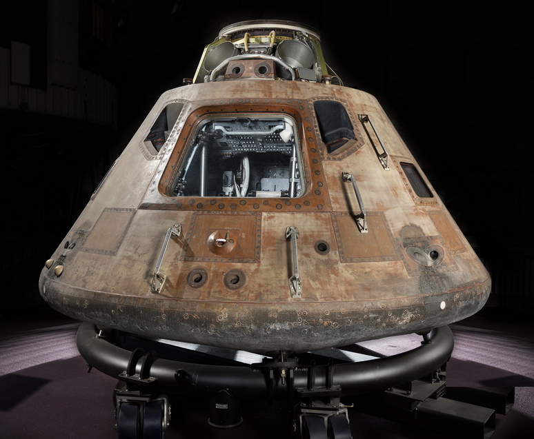 Apollo 11 Command Module Columbia on temporary cradle. Photo by Eric Long National Air and Space Museum Smithsonian Institution.