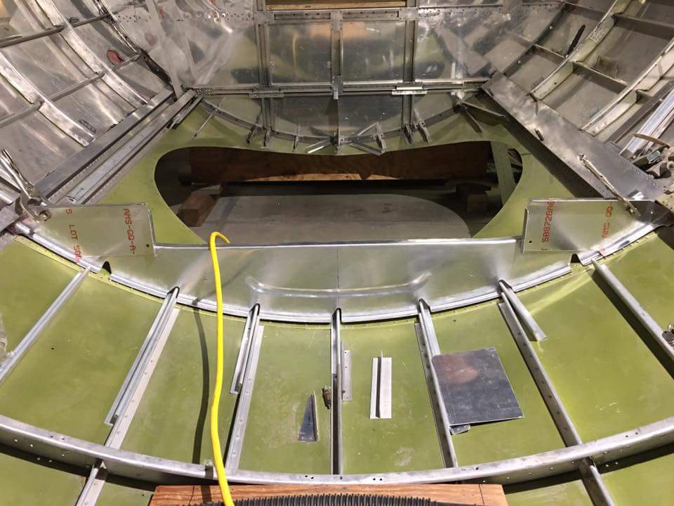This hole in Desert Rat's fuselage floor is where the ball turret will eventually go. (photo via Vintage Aviation Museum) 