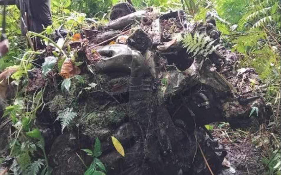 An engine from the aircraft wreck in the jungle to the west of Luganville.