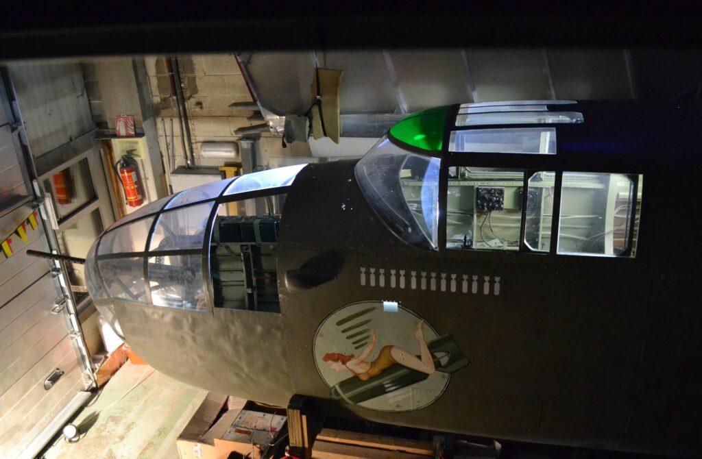 The restored nose section of B-25 44-30925 in BAPA's workshop at Gembloux, Belgium. [Photo courtesy BAPA]