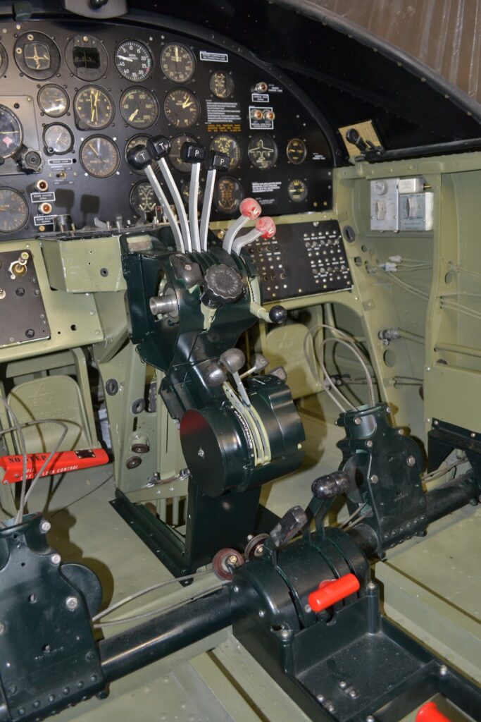 The cockpit of 44-20925 with the newly restored pedestal assembly and throttle quadrant installed. [Photo courtesy BAPA via Facebook]