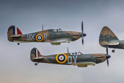 BBMF hurricane and spitfire behind a lancaster