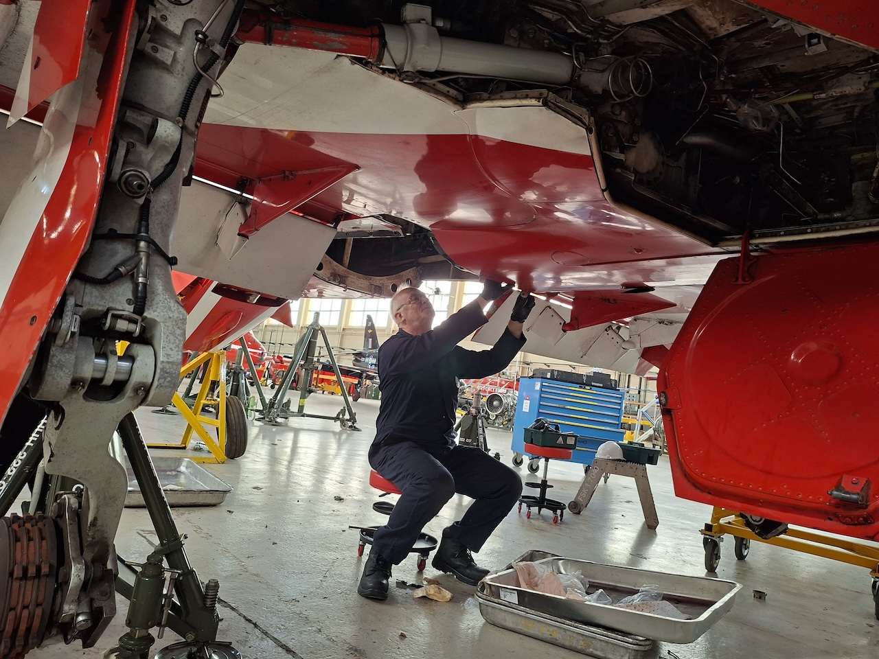 New RAF Museum Aircraft to Make First Appearance at Cosford Air Show 16 Babcock Technician works on the British Aerospace Hawk T1A