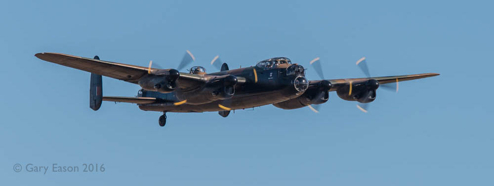 The sole airworthy Avro Lancaster bomber flying in the UK, PA474, aka City of Lincoln, operated by the Battle of Britain Memorial Flight, seen here during the 2016 display season at Duxford airshow. PA474 is painted to represent Thumper III, an aircraft that served with No 617 Squadron after the Dams Raid.