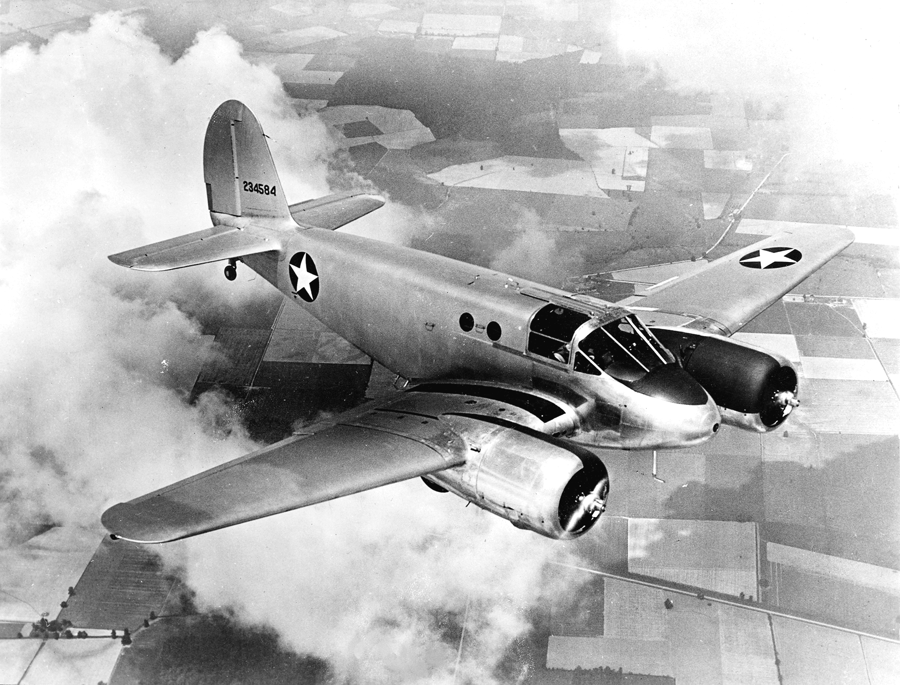 A Beechcraft AT-10 Wichita in flight during WWII. (photo via Wikipedia)