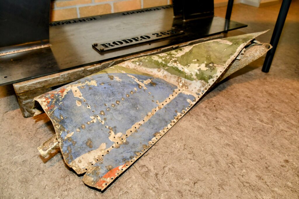 A piece of one a Spitfire's wing was recovered however its origin has yet to be identified. [Photo by Lieven Vandecaveye]